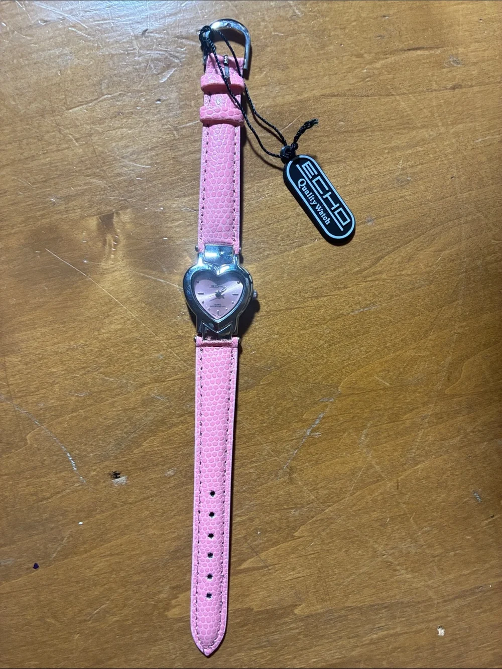 Pink heart stainless steel back watch